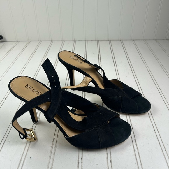 Michael Kors Black Suede Becky Open-Toe Slingback Heels Womenโs Size 9.5 - Picture 2 of 12